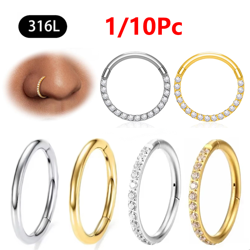 Septum Clicker Ring - 1/10Pc Stainless Steel Nose Ring CZ
