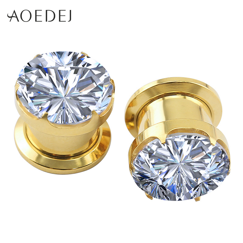 Zs Body Jewelry - 4-16mm Crystal Plugs Tunnels Gold Color