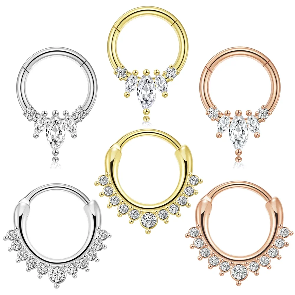 Septum Clicker Ring - 2Pcs 316L Surgical Steel Zircon Nose