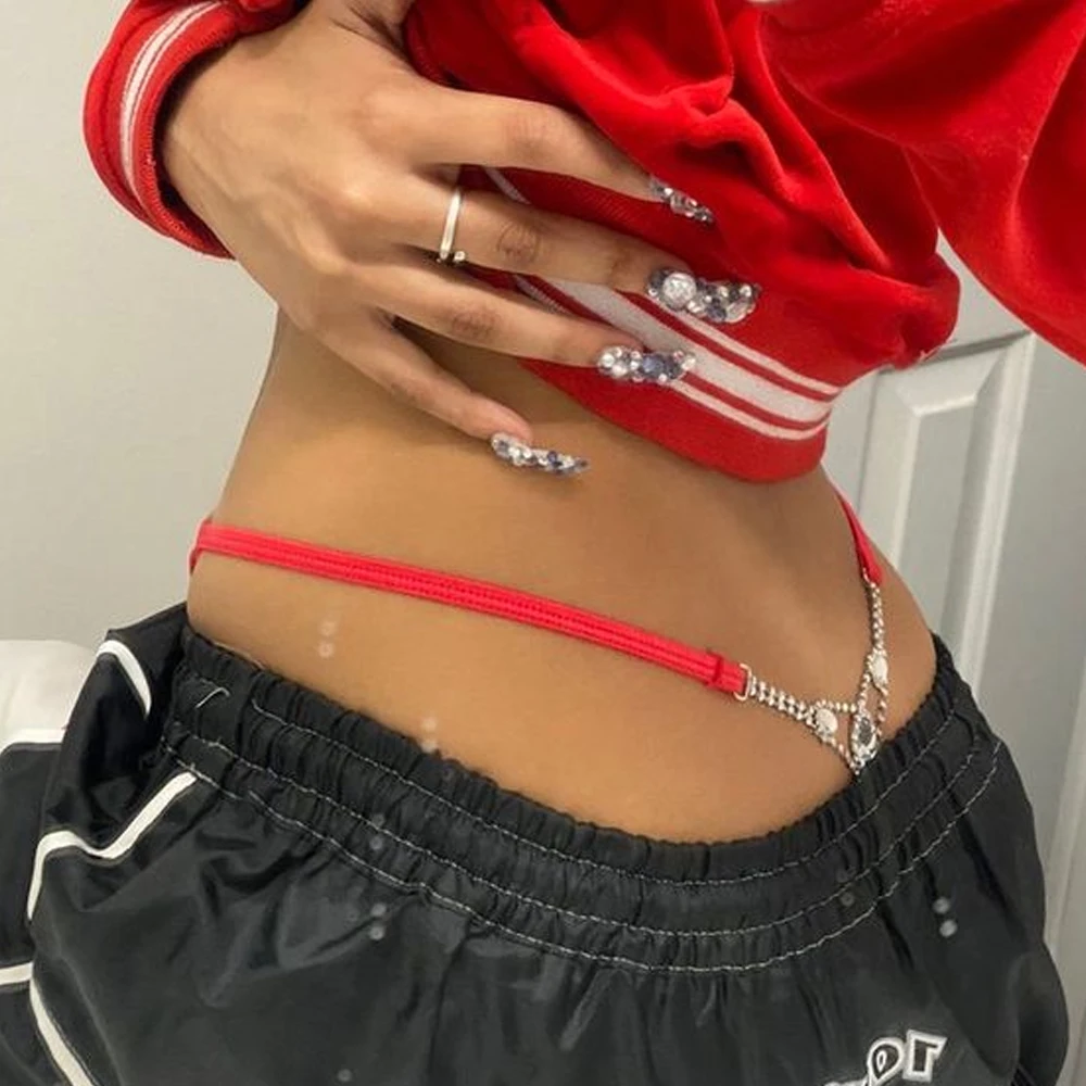 Body Jewelry Sale - Sexy Round Rhinestone Thong Adjustable Body