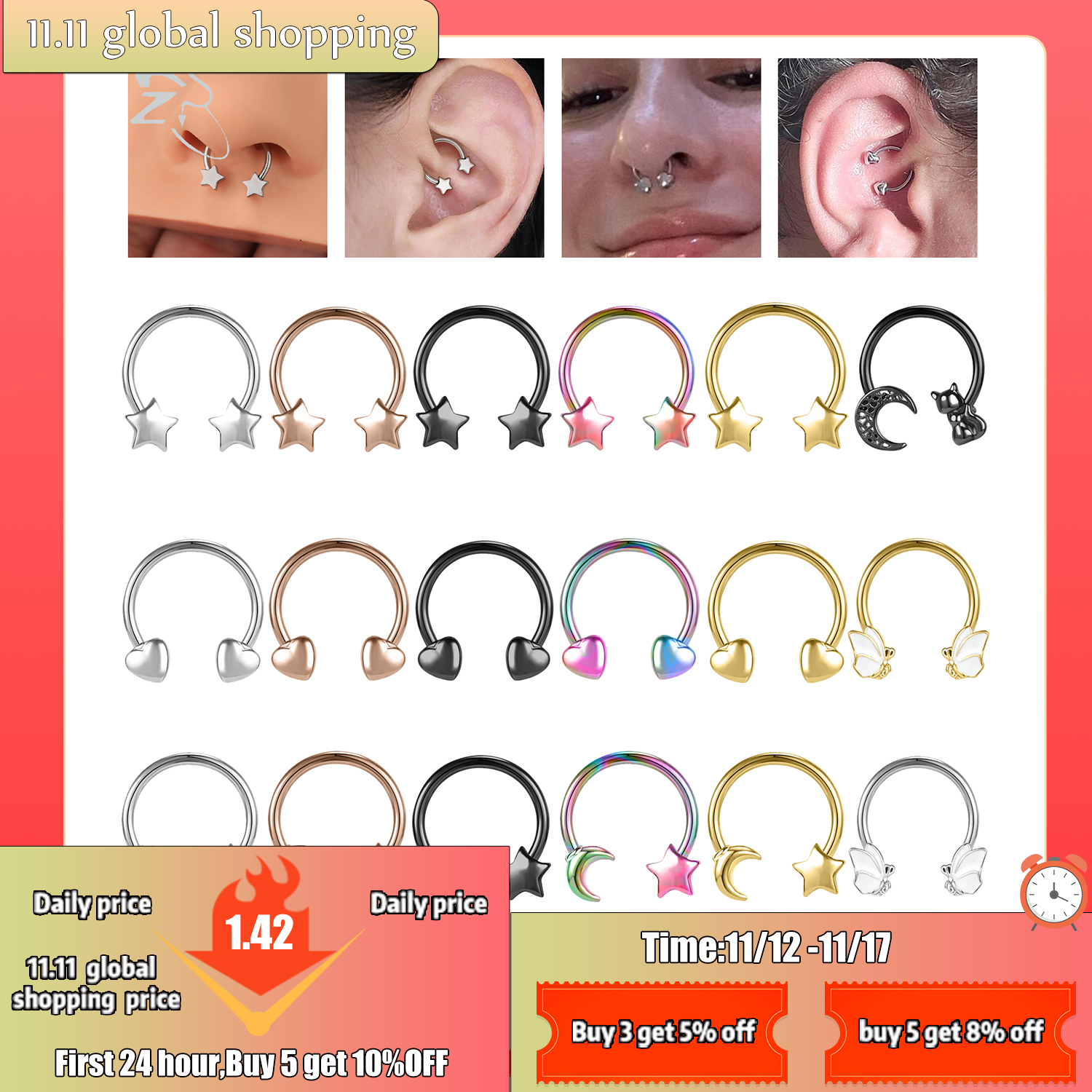 ZS 1PC 16G Star Heart Septum R - Zs Body Jewelry recensie en prijs