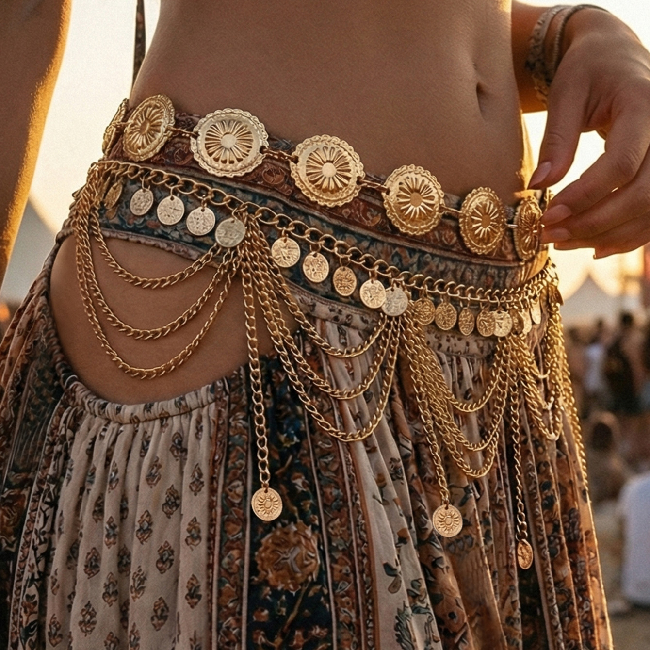 Vintage Tribal Coin Fringe Wai - Body Jewelry Gold Plated recensie en prijs