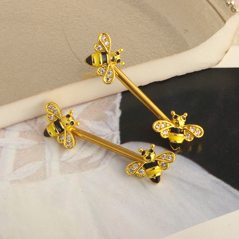 Bee Nipple Barbell 14g Yellow  - Yellow Body Jewelry recensie en prijs