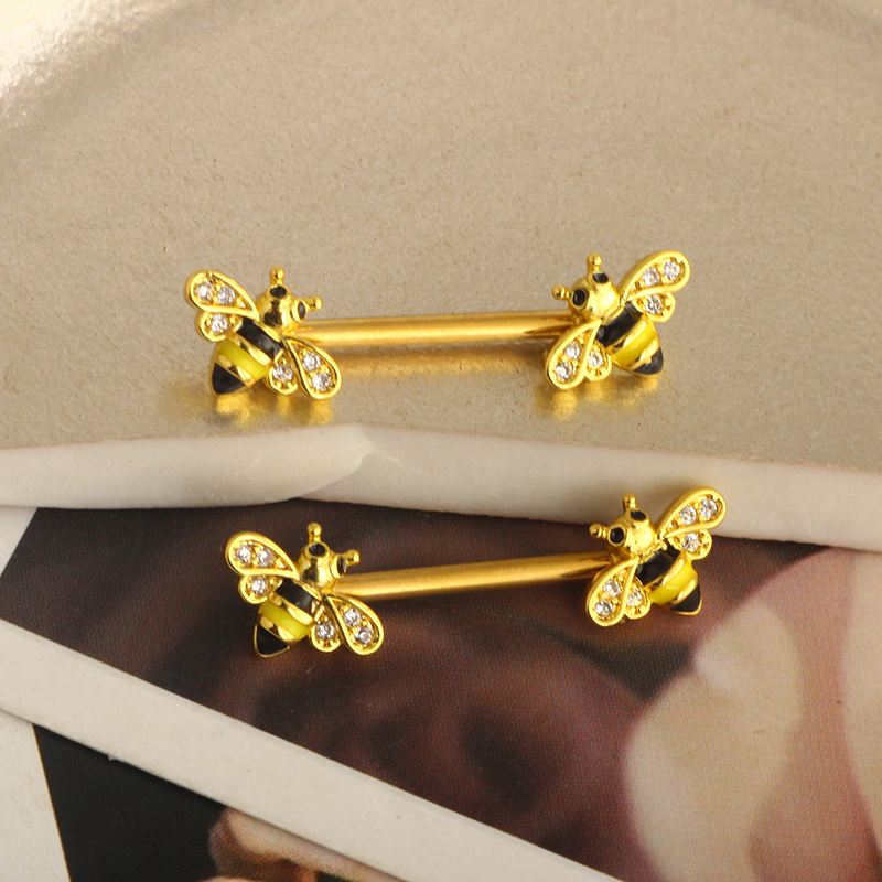 Bee Nipple Barbell 14g Yellow  - Yellow Body Jewelry recensie en prijs